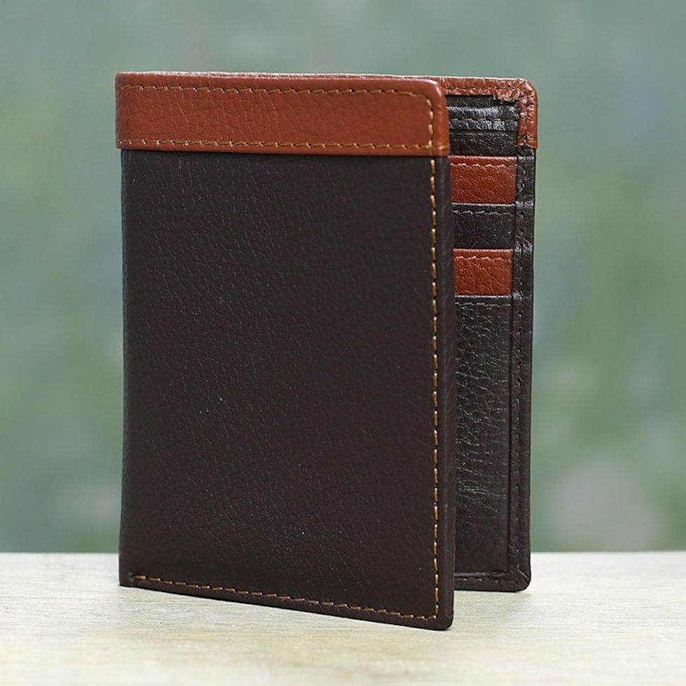 Handsome Leather Wallet for Men in Espresso Brown and Sienna 'Espresso Sienna Harmony'