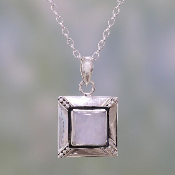 Alternate image for Handcrafted Rainbow Moonstone Sterling Silver Necklace Perfect Poise