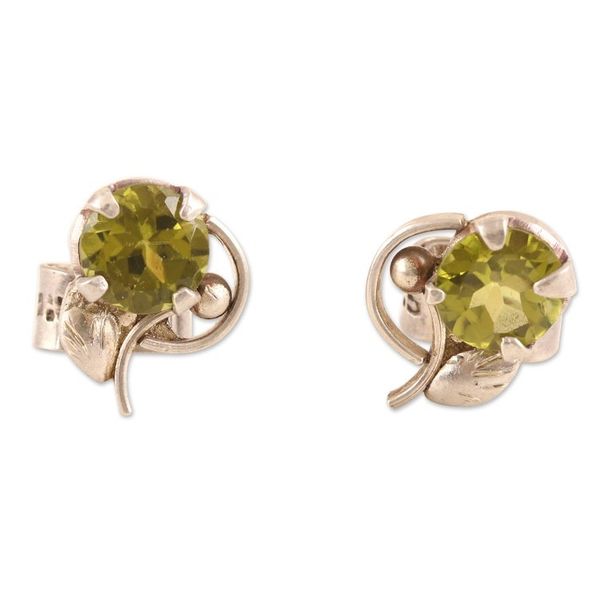 Alternate image for Sterling Silver Stud Earrings with Natural Peridot Stones Forest Fortune