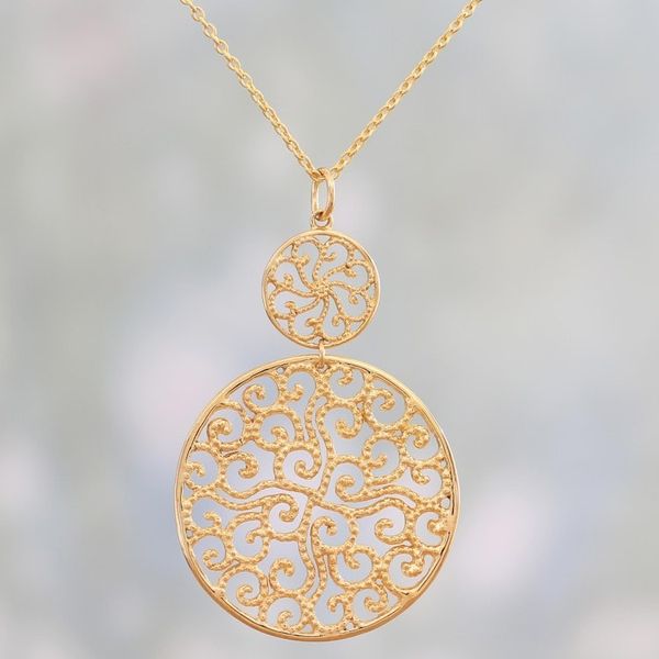 Alternate image for Gold Plated Sterling Silver Pendant Necklace from India Golden Waves