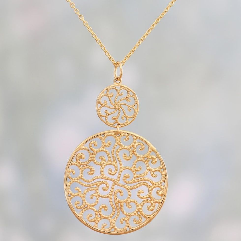 Gold Plated Sterling Silver Pendant Necklace from India 'Golden Waves'