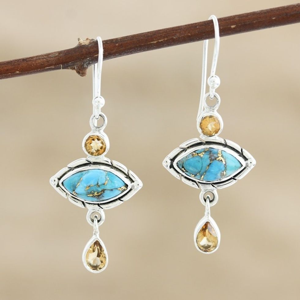 Composite Turquoise and Citrine Dangle Earrings 'Sky and Sun'