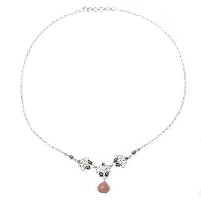 Alternate image for Moonstone Smoky Quartz Sterling Silver Pendant Necklace Evening Delight