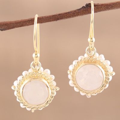 Alternate image for 22k Gold Plated Rainbow Moonstone Cultured Pearl Earrings White Harmony