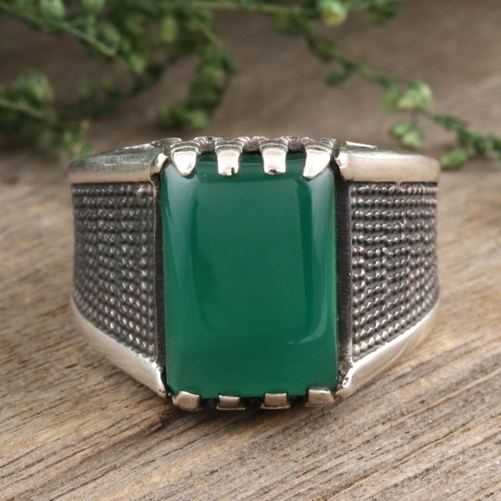 Men's Green Onyx Cocktail Ring 'Green Strength'