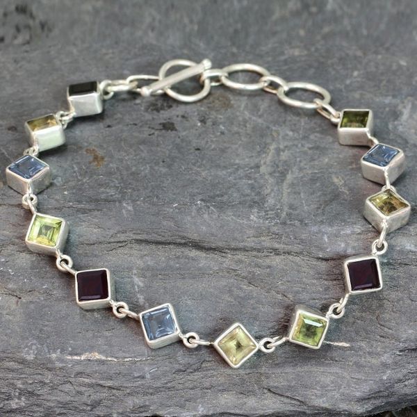 Alternate image for Handcrafted Multigemstone and Sterling Silver Link Bracelet Delicate Gaze