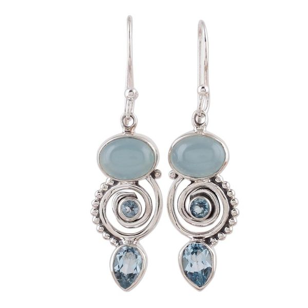 Alternate image for Blue Topaz and Chalcedony Dangle Earrings from India Sentimental Journey