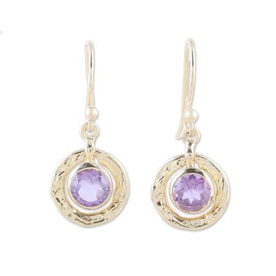 Alternate image for Amethyst and 18k Gold Plated Sterling Silver Dangle Earrings Glittering Lilac