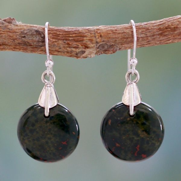 Alternate image for Bloodstone Sphere Earrings India Artisan Jewelry Moon of Justice