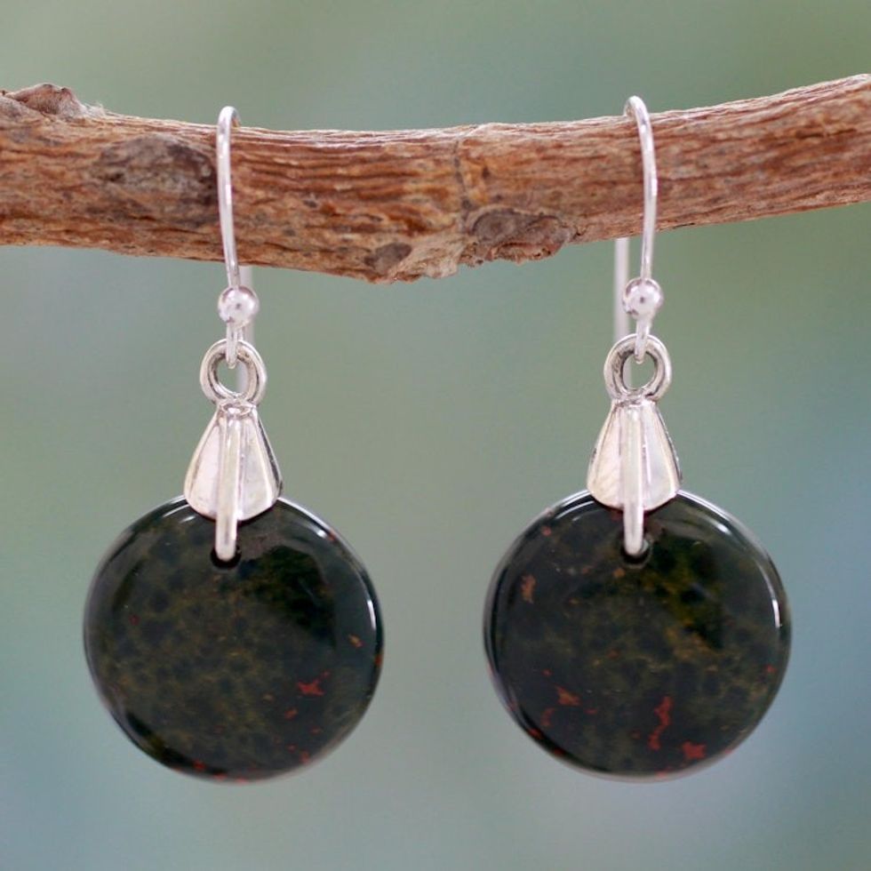 Bloodstone Sphere Earrings India Artisan Jewelry 'Moon of Justice'