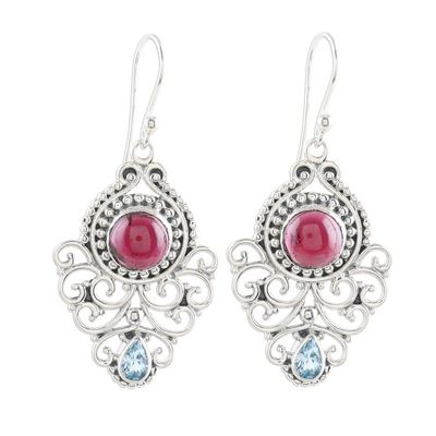Alternate image for Garnet and Blue Topaz Silver Dangle Earrings Glory Eternal