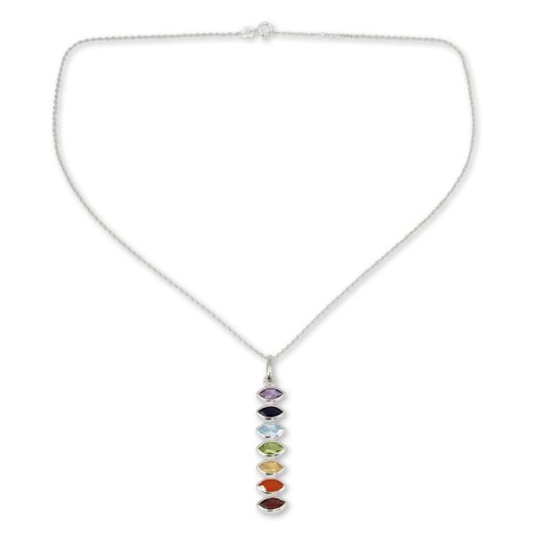 Alternate image for Indian Seven-Gemstone Chakra Necklace in 925 Sterling Silver Chakra Balance