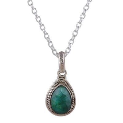 Alternate image for Sterling Silver Pendant Necklace with 3-Carat Emerald Gem Halo Effect in Green