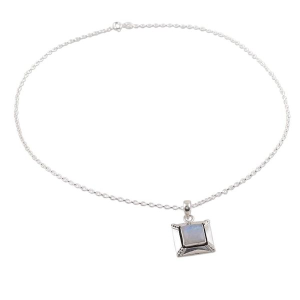 Alternate image for Handcrafted Rainbow Moonstone Sterling Silver Necklace Perfect Poise