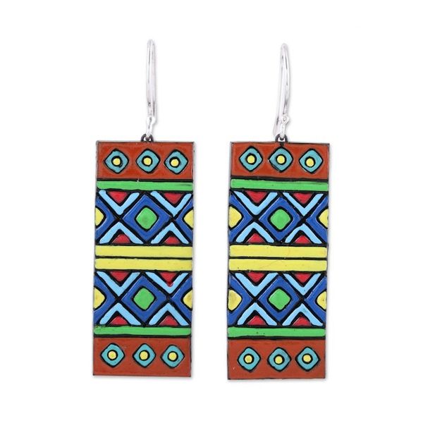 Alternate image for Handmade Ceramic Dangle Earrings with Sterling Silver Hooks Bright Fusion