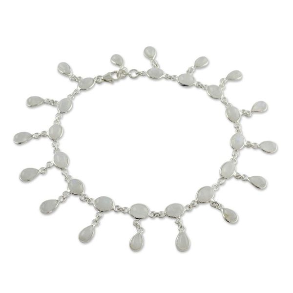 Alternate image for Fair Trade Sterling Silver Rainbow Moonstone Anklet Moon Dancer