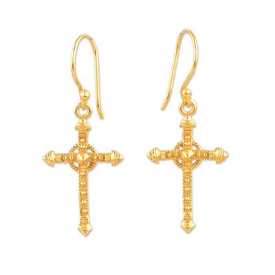Alternate image for 22k Gold-Plated Sterling Silver Cross Dangle Earrings Faithful Blessing