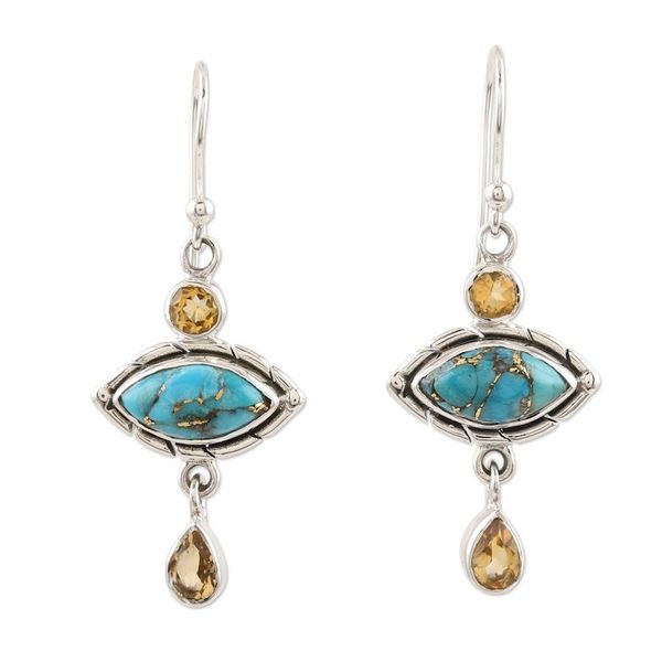 Alternate image for Composite Turquoise and Citrine Dangle Earrings Sky and Sun