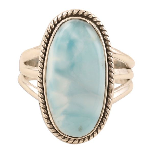 Alternate image for Hand Made Larimar and Sterling Silver Single Stone Ring Piece of Sky