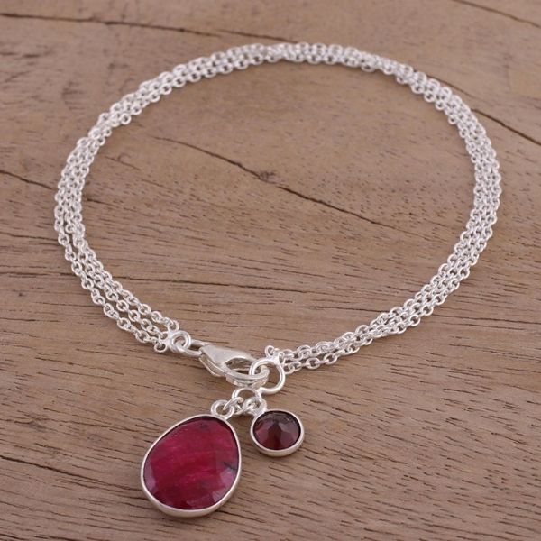 Alternate image for Ruby and Garnet Sterling Silver Charm Bracelet from India Twinkling Harmony