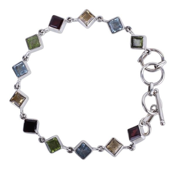 Alternate image for Handcrafted Multigemstone and Sterling Silver Link Bracelet Delicate Gaze