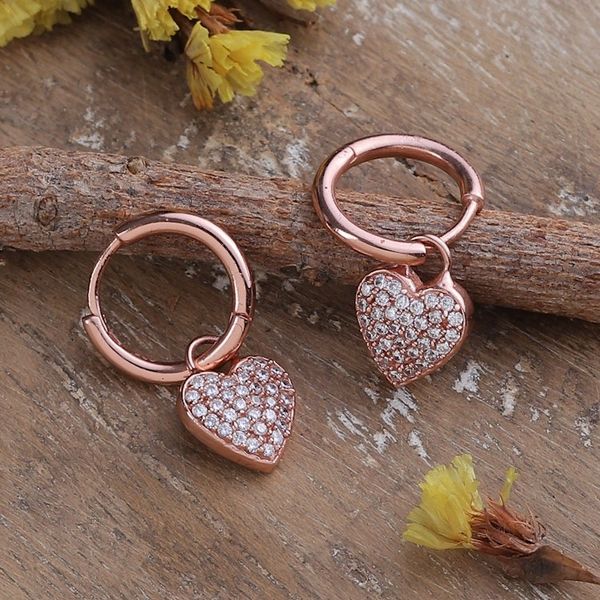 Alternate image for Rose Gold-Plated Heart Dangle Earrings with Cubic Zirconia Sparkling Heart