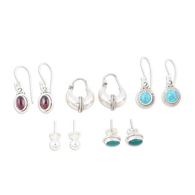 Alternate image for Set of 5 Gemstone Earrings Crafted from Sterling Silver Gem Trends