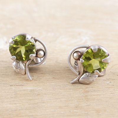 Alternate image for Sterling Silver Stud Earrings with Natural Peridot Stones Forest Fortune