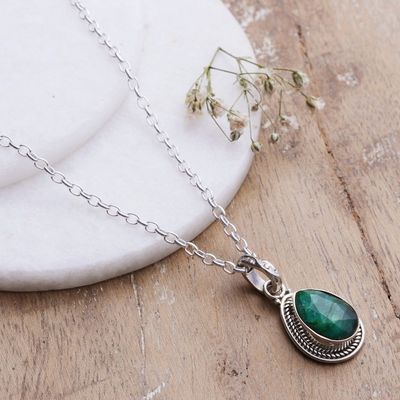 Alternate image for Sterling Silver Pendant Necklace with 3-Carat Emerald Gem Halo Effect in Green