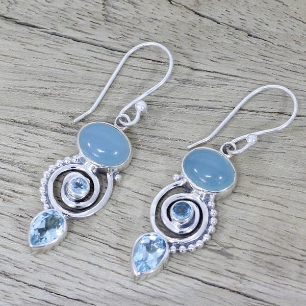Alternate image for Blue Topaz and Chalcedony Dangle Earrings from India Sentimental Journey