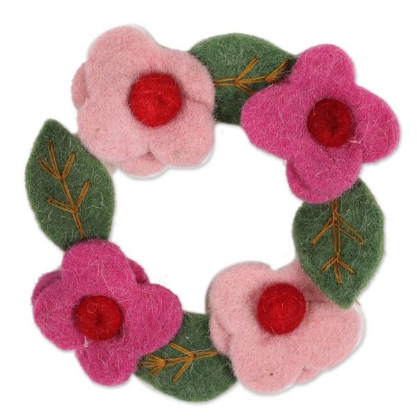 Alternate image for Floral Wreath Wool Felt Ornaments from India Set of 4 Floral Wreaths