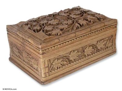 Alternate image for Hand Carved Wood Jewelry Box Ivy Fantasy