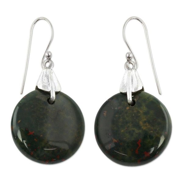 Alternate image for Bloodstone Sphere Earrings India Artisan Jewelry Moon of Justice