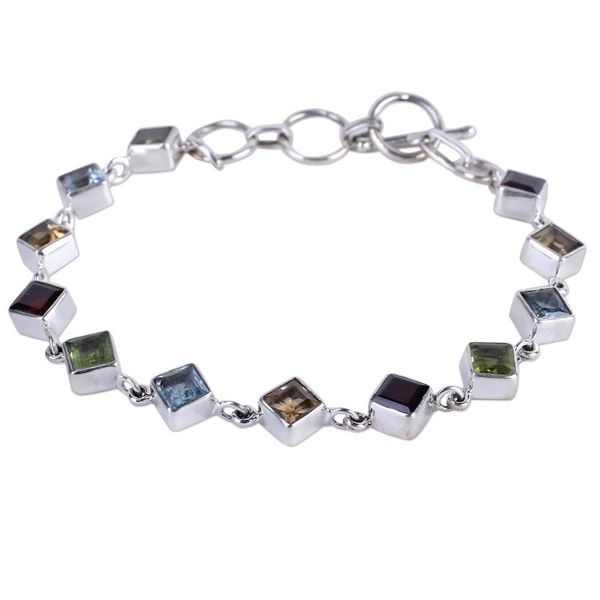 Alternate image for Handcrafted Multigemstone and Sterling Silver Link Bracelet Delicate Gaze