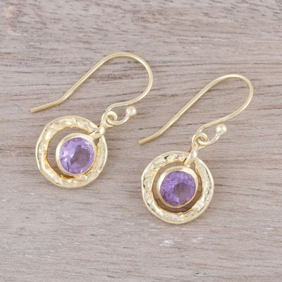 Alternate image for Amethyst and 18k Gold Plated Sterling Silver Dangle Earrings Glittering Lilac