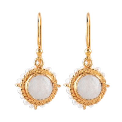 Alternate image for 22k Gold Plated Rainbow Moonstone Cultured Pearl Earrings White Harmony