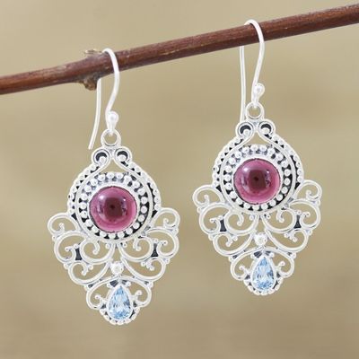 Alternate image for Garnet and Blue Topaz Silver Dangle Earrings Glory Eternal