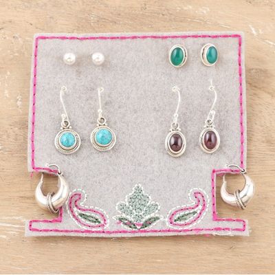 Alternate image for Set of 5 Gemstone Earrings Crafted from Sterling Silver Gem Trends