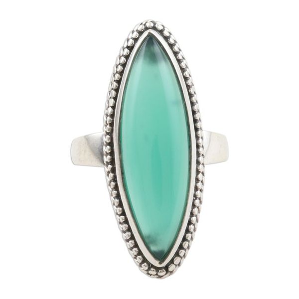 Alternate image for Marquise Green Onyx Cabochon Sterling Silver Cocktail Ring Gleaming Green