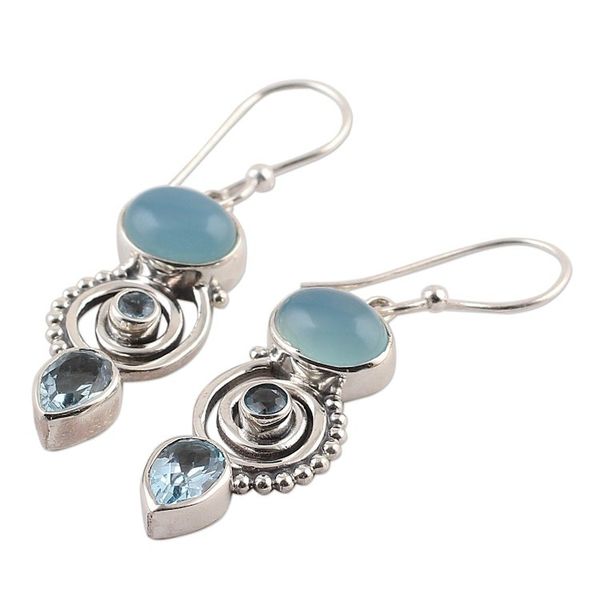 Alternate image for Blue Topaz and Chalcedony Dangle Earrings from India Sentimental Journey