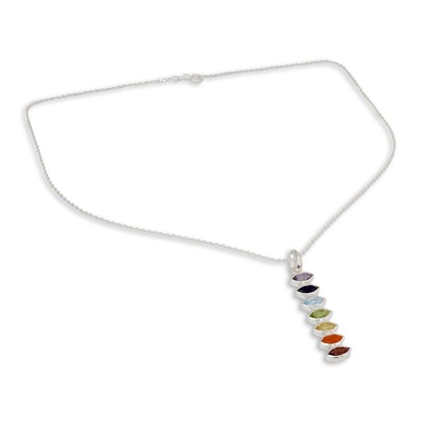 Alternate image for Indian Seven-Gemstone Chakra Necklace in 925 Sterling Silver Chakra Balance