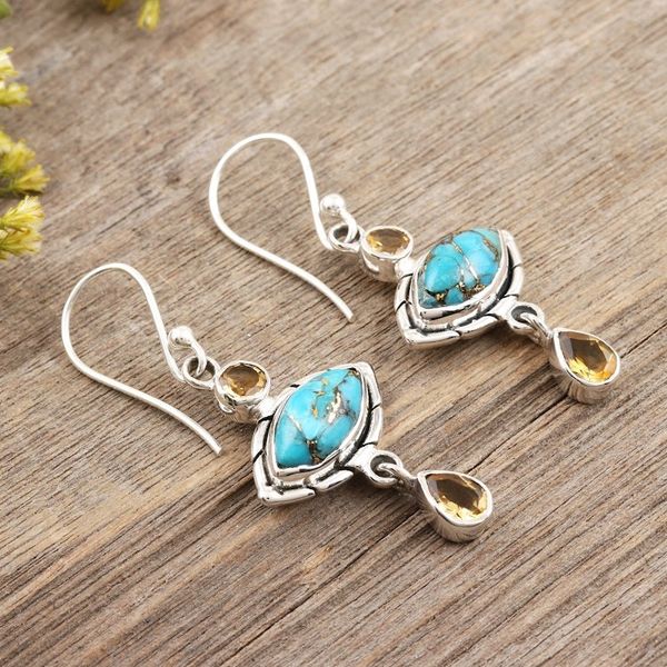 Alternate image for Composite Turquoise and Citrine Dangle Earrings Sky and Sun