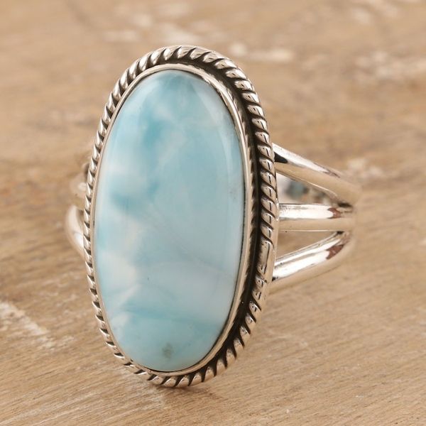 Alternate image for Hand Made Larimar and Sterling Silver Single Stone Ring Piece of Sky