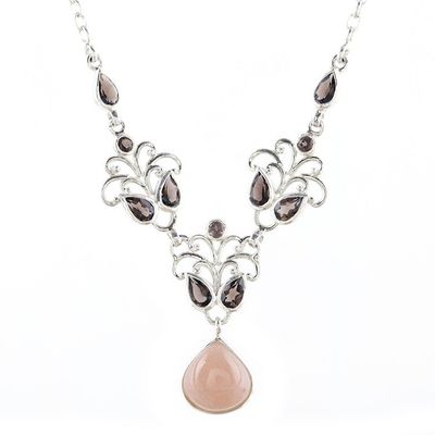 Alternate image for Moonstone Smoky Quartz Sterling Silver Pendant Necklace Evening Delight