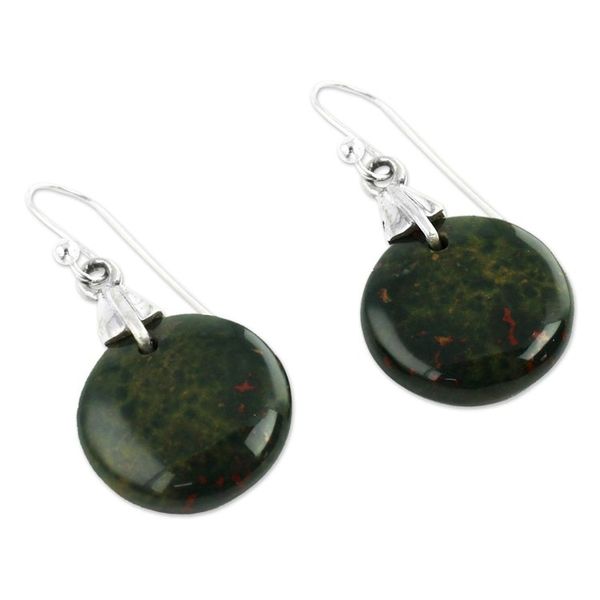 Alternate image for Bloodstone Sphere Earrings India Artisan Jewelry Moon of Justice