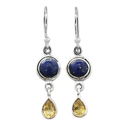Alternate image for Lapis Lazuli and Citrine Sterling Silver Dangle Earrings Drops of Sun