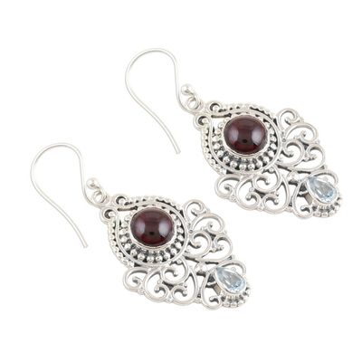 Alternate image for Garnet and Blue Topaz Silver Dangle Earrings Glory Eternal