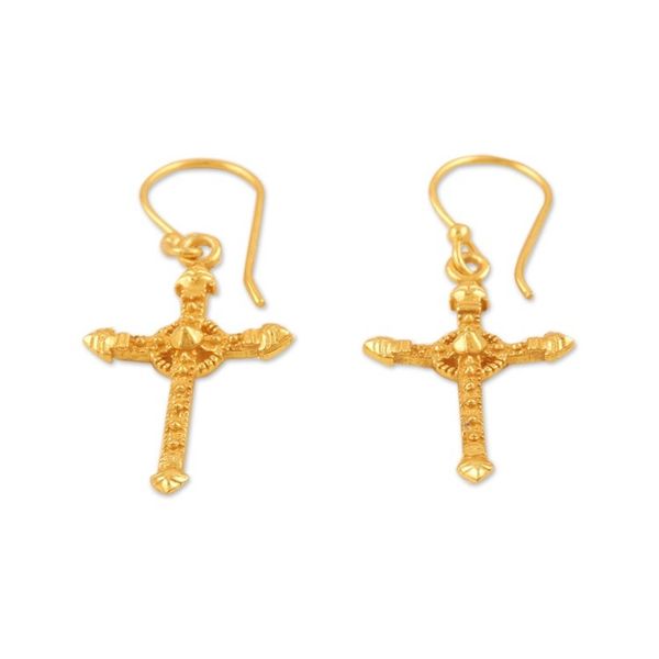 Alternate image for 22k Gold-Plated Sterling Silver Cross Dangle Earrings Faithful Blessing