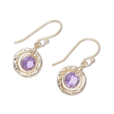 Alternate image for Amethyst and 18k Gold Plated Sterling Silver Dangle Earrings Glittering Lilac