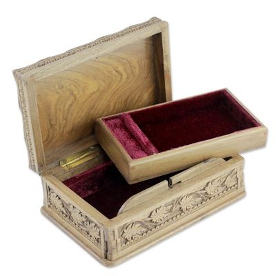 Alternate image for Hand Carved Wood Jewelry Box Ivy Fantasy